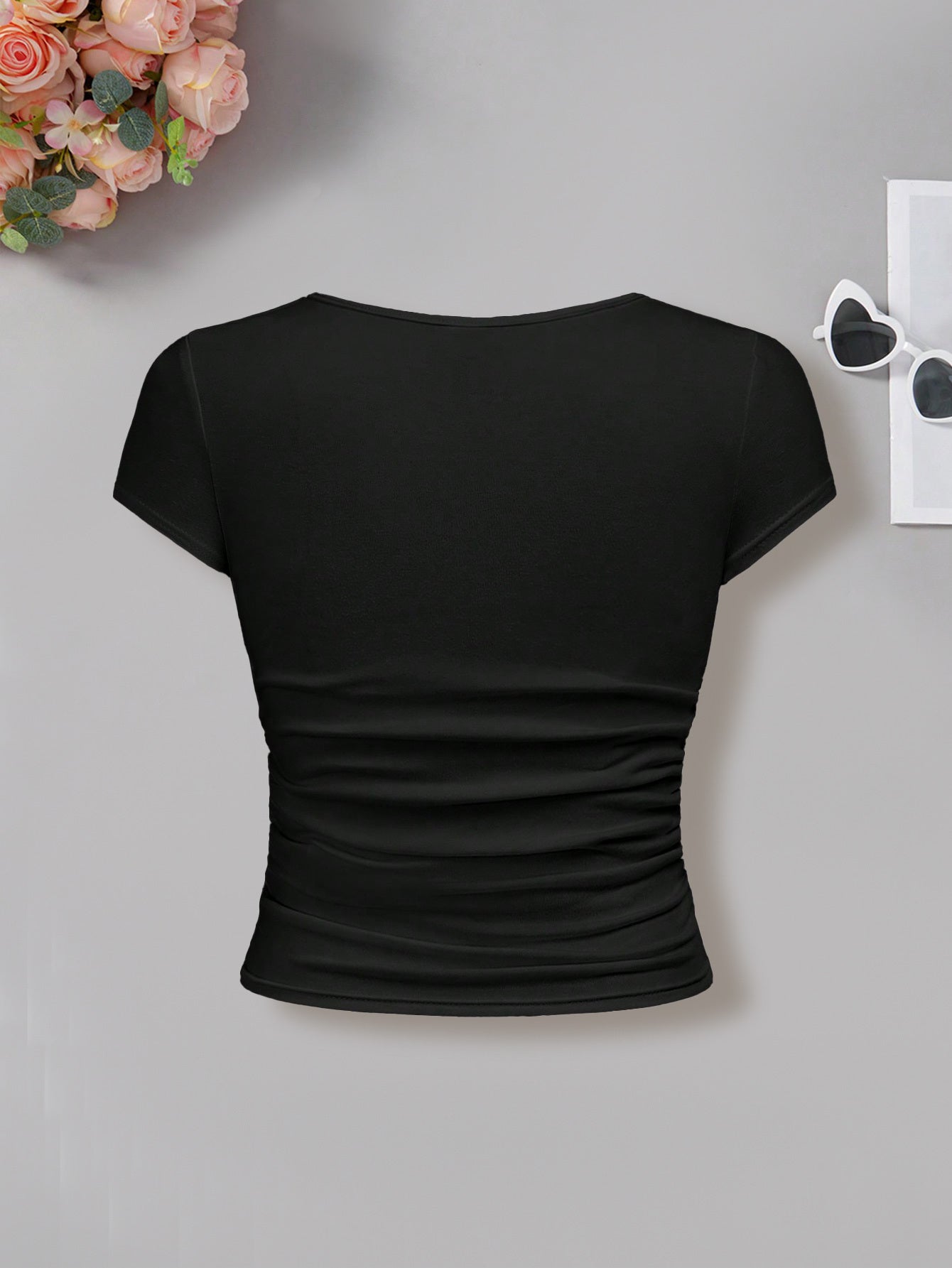 3pcs Set Teen Girl Summer Fashion Sports V-Neck Tight-Fitting Top T-Shirt Outing Versatile Black White Gray Outerwear Clothing, for Teenager