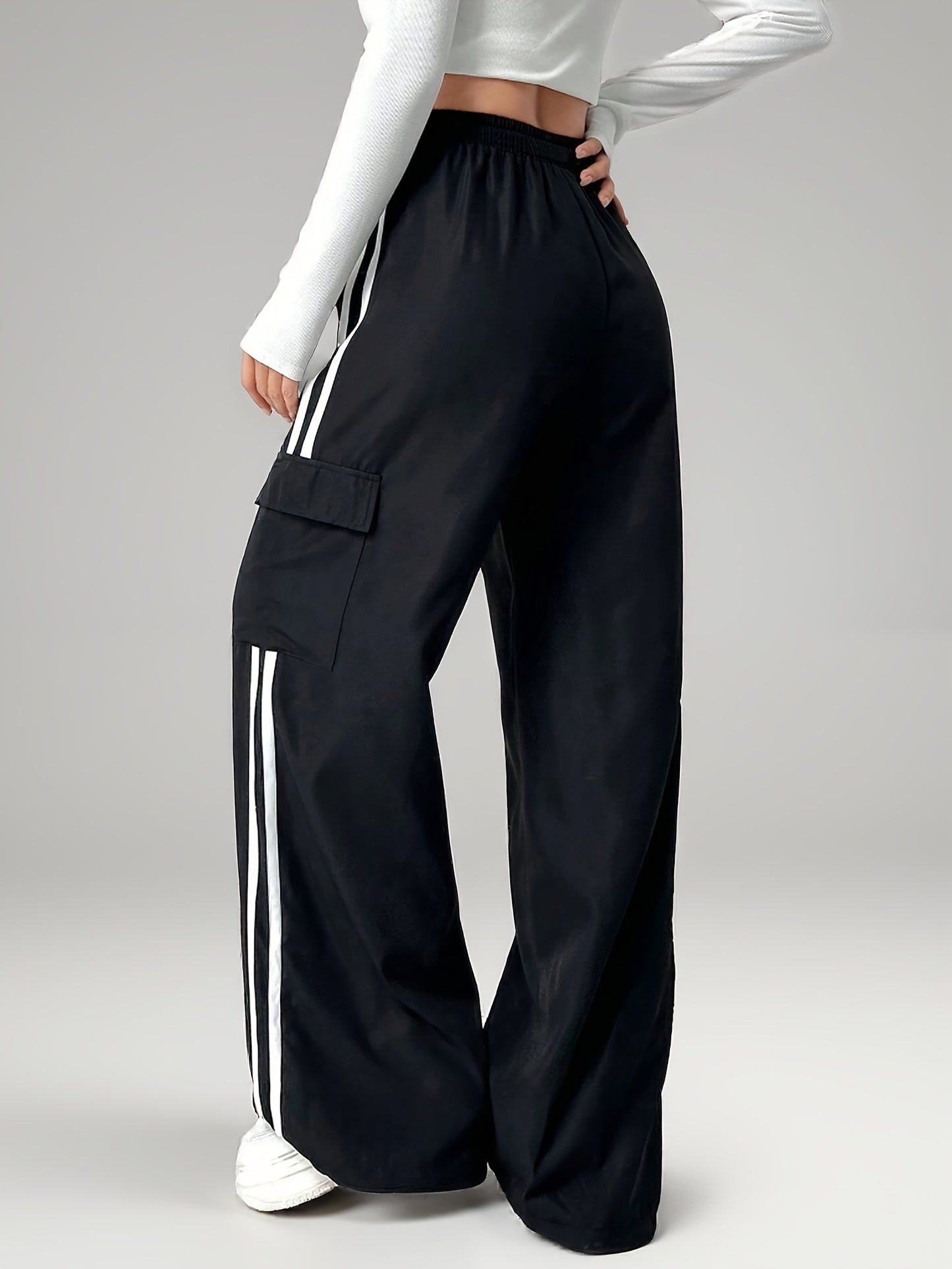 1pc Girls' Youth Cargo Pants - Non-Stretch Work Trousers with Utility Pockets, Elastic Waistband, All-Season Loose Fit Pants for Teens & Young (School, Outdoor, Everyday) - Machine Washable, Outdoor Activities, Streetwear Fas