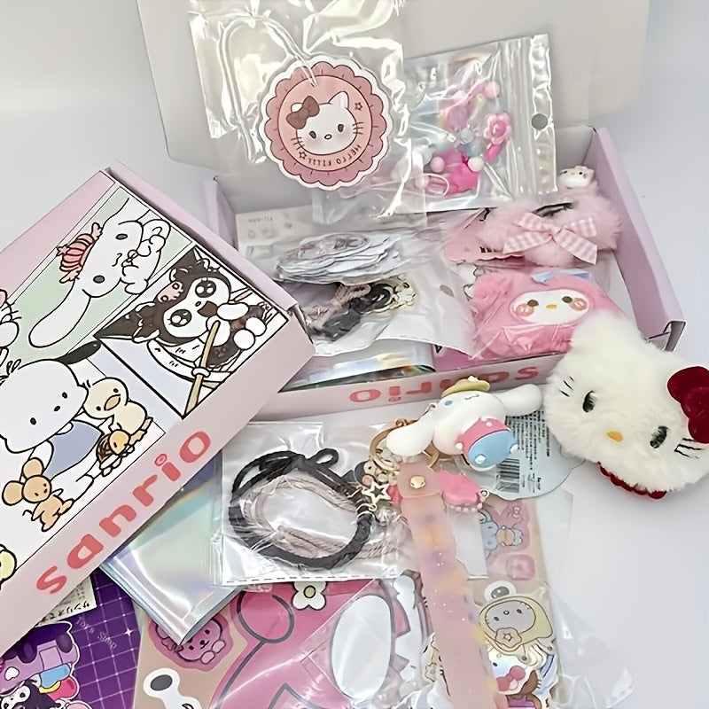 4-6pcs Sanrio Cute Product Surprise Hand Account Mystery Box Creative Back-to-School Season Stationery Hand Account Surprise Mystery Box Cartoon Sticker Gift Box - Includes 4-6 Different Items - Features cartoon characters, s
