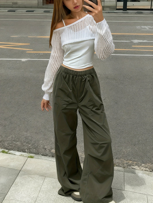 Youth 3pcs Set: Casual Mesh Top + Vest + Cargo Pants for Autumn/Winter, Perfect for Outdoor, for Teenager