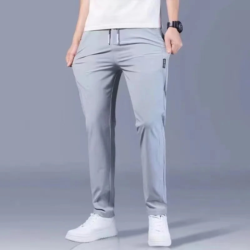 Men's silk quick drying casual pants slim fit pants sportive pants straight tube quick drying p
