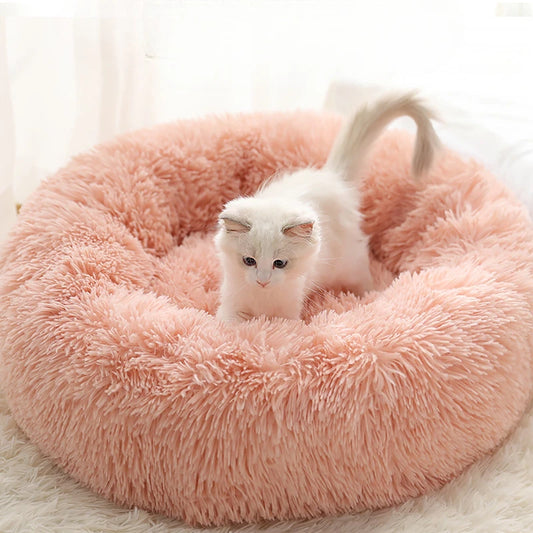 Soft Plush Pet Nest - Warm Washable Round Cat Dog cuddle bed