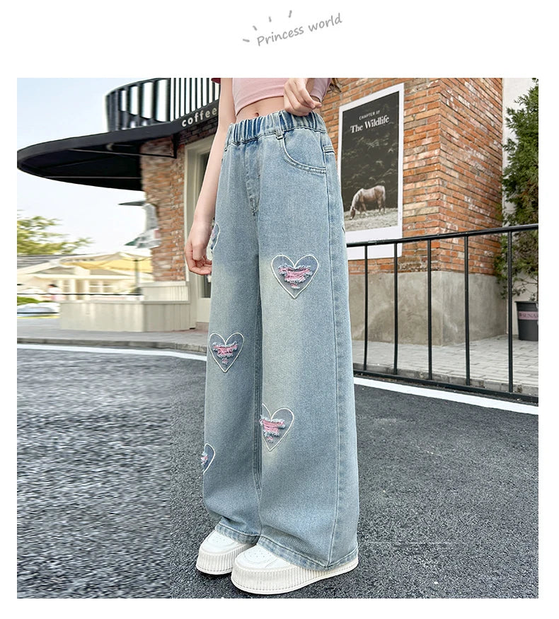 Jeans girls Love harts Pink Baggy Jeans 5-15 years old