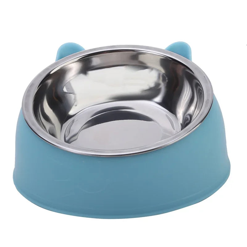 Eco-Friendly1PC Stainless Steel Cat Bowl, 15° Inclined Pet Food Dish with Non-Slip Base, Anti-Choke Feeder for Cats/Kittens/Dogs