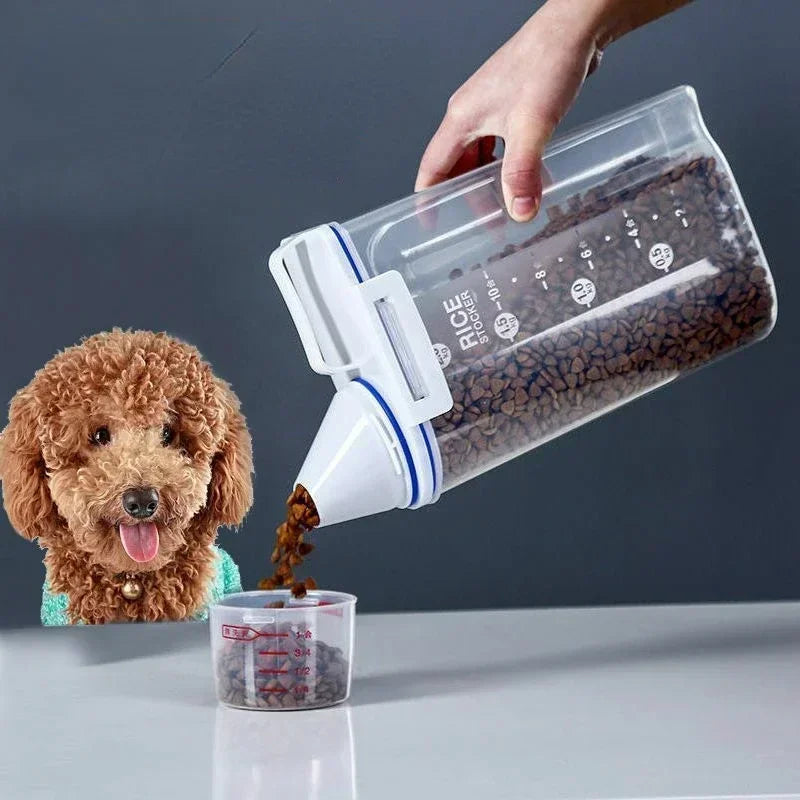 Dog Cat Food Storage Tank with Measuring Cup Container Moisture-proof Sealed Jar Pet Supplies Accessories