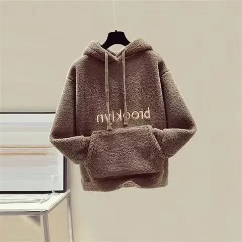 Thickened Lamb Velvet Set Women's Autumn Winter New Embroidery Sweatshirt Women plus Wool Wide Leg Pants Women Two Piece Set