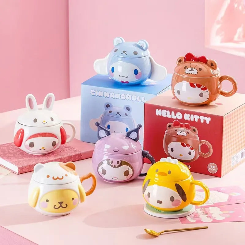 Kawaii Hello Kitty Ceramic Cup Kids Cartoon Cinnamoroll Juice Milk Breakfast Cup Men Female Office Coffee Cup Cute Holiday Gift