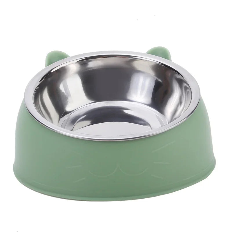 Eco-Friendly1PC Stainless Steel Cat Bowl, 15° Inclined Pet Food Dish with Non-Slip Base, Anti-Choke Feeder for Cats/Kittens/Dogs