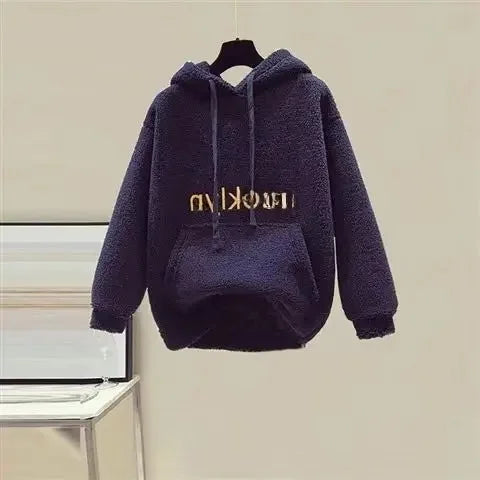 Thickened Lamb Velvet Set Women's Autumn Winter New Embroidery Sweatshirt Women plus Wool Wide Leg Pants Women Two Piece Set