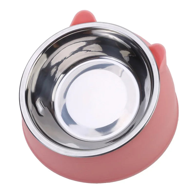Eco-Friendly1PC Stainless Steel Cat Bowl, 15° Inclined Pet Food Dish with Non-Slip Base, Anti-Choke Feeder for Cats/Kittens/Dogs
