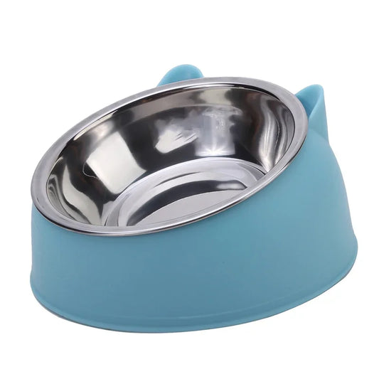 Eco-Friendly1PC Stainless Steel Cat Bowl, 15° Inclined Pet Food Dish with Non-Slip Base, Anti-Choke Feeder for Cats/Kittens/Dogs
