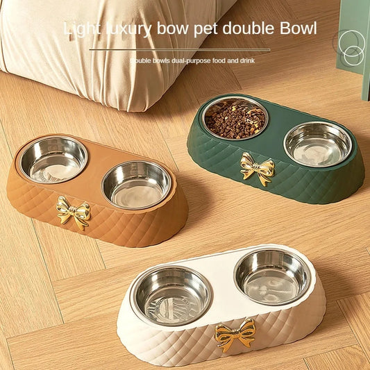 Cats Food Bowl PP Base Dog Bowl Stainless Steel Double Pet Accessories Feeding Drinking Double Bowl