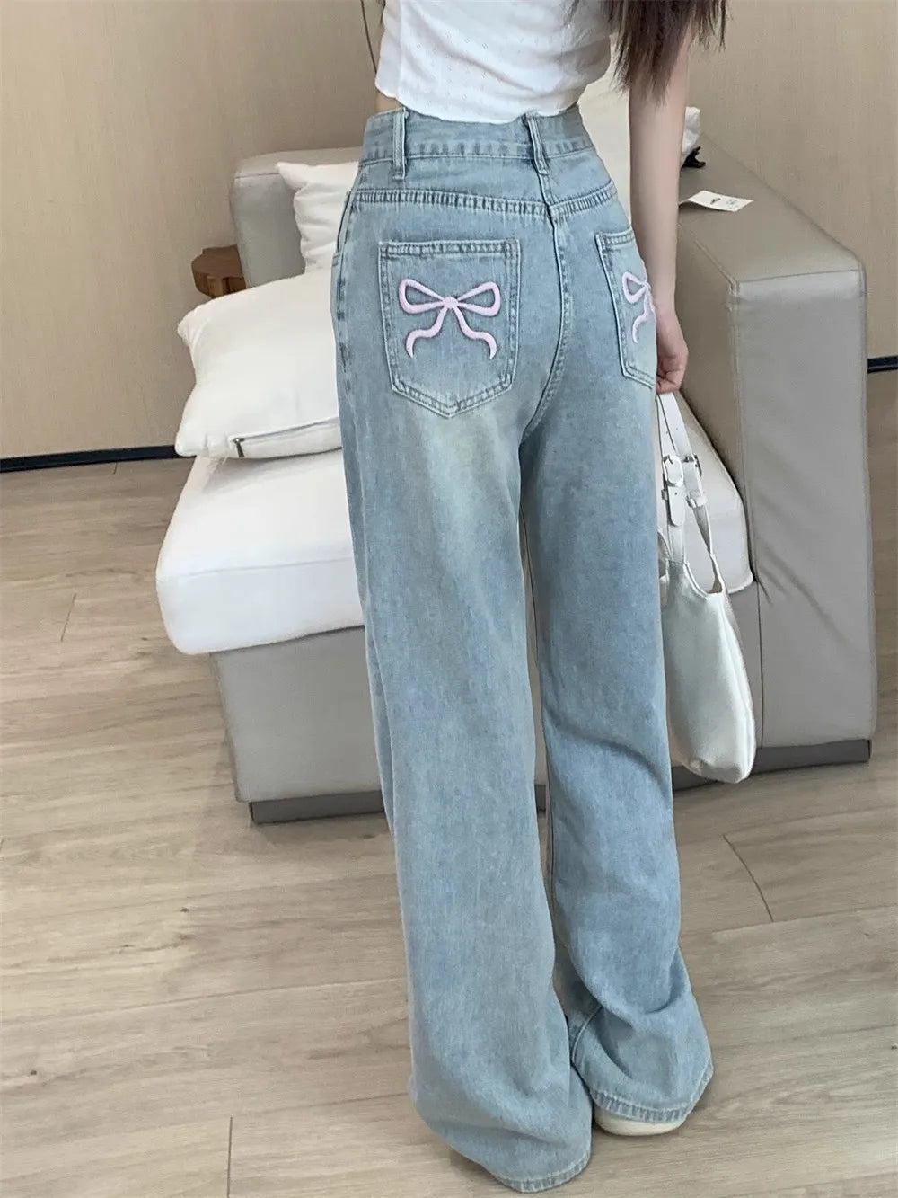 Women's Straight Leg Design Slimming Jeans Loose Fit Wide Leg Hong Kong Style Mm Design Sensibility