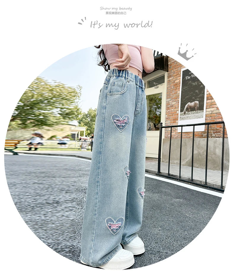 Jeans girls Love harts Pink Baggy Jeans 5-15 years old