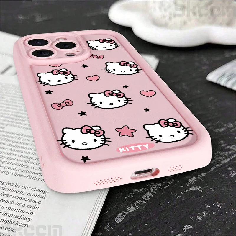 Hello Kitty Love Face Pink Bow Phone Case For iPhone 16 16E 15 14 12 13 11 Pro Max X XR XS 7 8 Plus Y2K Cute Girl Cover