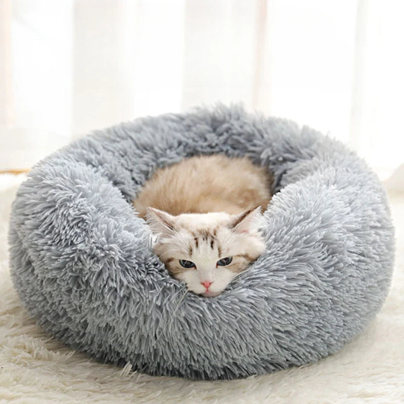 Soft Plush Pet Nest - Warm Washable Round Cat Dog cuddle bed