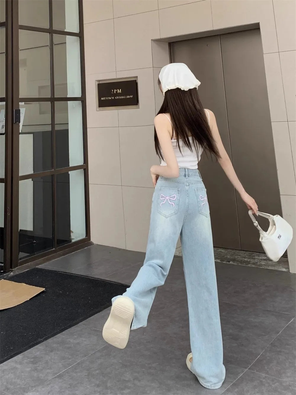 Women's Straight Leg Design Slimming Jeans Loose Fit Wide Leg Hong Kong Style Mm Design Sensibility