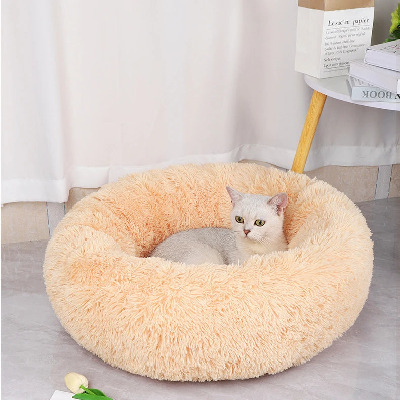Soft Plush Pet Nest - Warm Washable Round Cat Dog cuddle bed