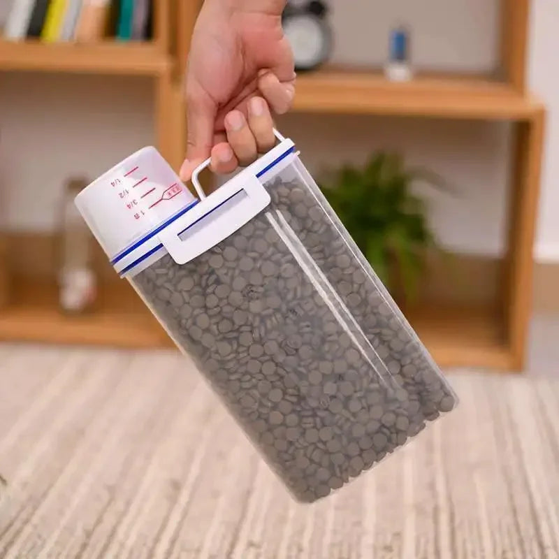 Dog Cat Food Storage Tank with Measuring Cup Container Moisture-proof Sealed Jar Pet Supplies Accessories