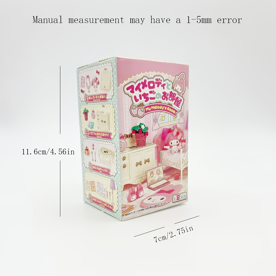 Sanrio Melody Cute Miniature Furniture Mystery Box, Mini Adorable Cartoon Design Collectible Toys for Dollhouse Decor, Birthday＆Halloween＆Christmas Gifts