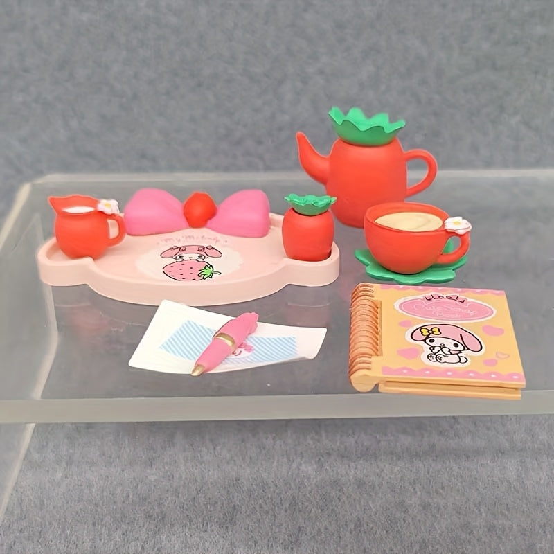 Sanrio Melody Cute Miniature Furniture Mystery Box, Mini Adorable Cartoon Design Collectible Toys for Dollhouse Decor, Birthday＆Halloween＆Christmas Gifts