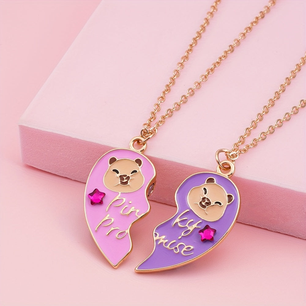 2pcs Cute Capybara Love Drop BFF Fashion Set Good Friend BFF Necklace for Teen Festival Birthday Party Music Festival Gift, For Teenager, For Teenager