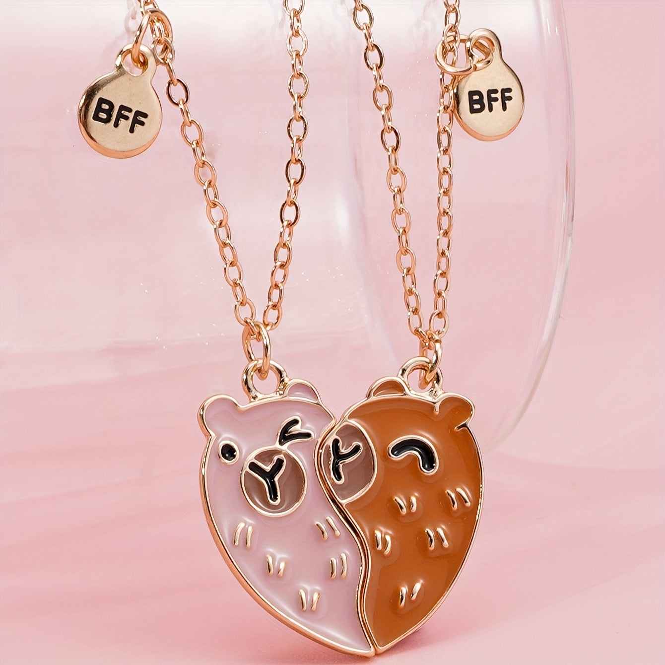 2pcs Cute Capybara Love Drop BFF Fashion Set Good Friend BFF Necklace for Teen Festival Birthday Party Music Festival Gift, For Teenager, For Teenager