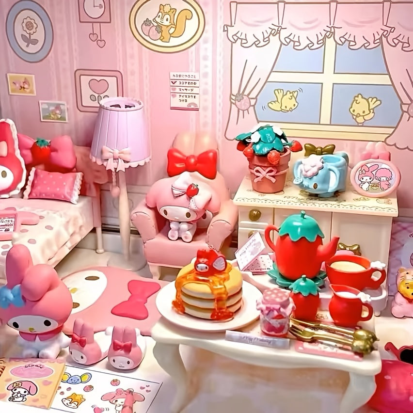 Sanrio Melody Cute Miniature Furniture Mystery Box, Mini Adorable Cartoon Design Collectible Toys for Dollhouse Decor, Birthday＆Halloween＆Christmas Gifts