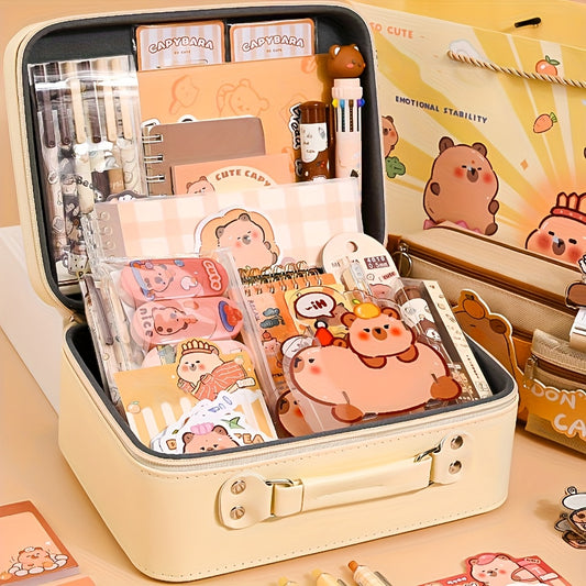 Capybara Stationery Gift Set with Stickers, Gel Pens, Pencil Case, Stickers and Accessories - Motivation Reward Set - Suitable for Birthday and Animal Lovers (Favor Bag/Carry-On Packaging)