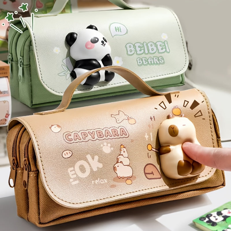 Squeeze It! Trendy Pencil Case, Large Capacity Multi-Functional Stationery Box for Desk Organization - Five Styles: Cute Sloths, Pandas & Kittens (Unisex)