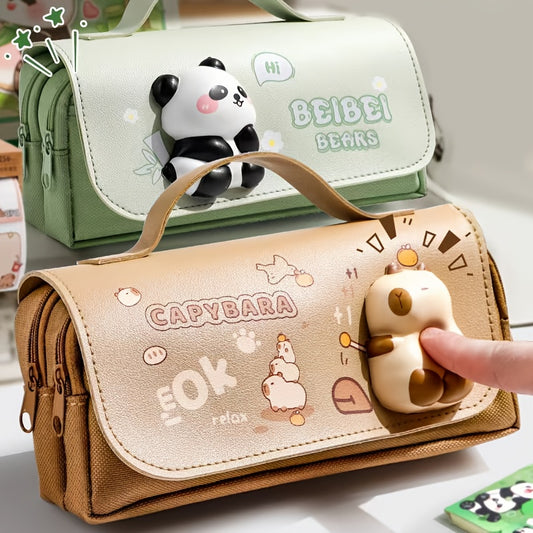Squeeze It! Trendy Pencil Case, Large Capacity Multi-Functional Stationery Box for Desk Organization - Five Styles: Cute Sloths, Pandas & Kittens (Unisex)