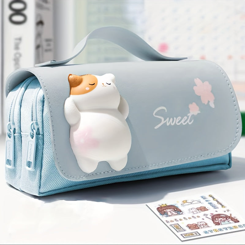Squeeze It! Trendy Pencil Case, Large Capacity Multi-Functional Stationery Box for Desk Organization - Five Styles: Cute Sloths, Pandas & Kittens (Unisex)