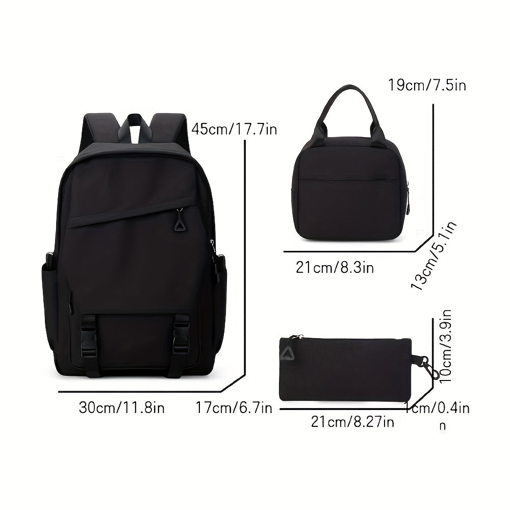 Back-to-School 3pcs Capybara Print Casual Backpack Set: Handbag, Lunch Bag & Pencil Case - Lightweight Nylon with Adjustable Straps and Zipper Closure, Perfect for School Essentials or Travel