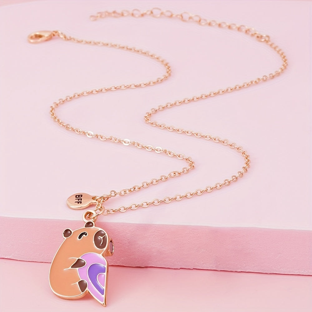 2pcs Cute Capybara Love Drop BFF Fashion Set Good Friend BFF Necklace for Teen Festival Birthday Party Music Festival Gift, For Teenager, For Teenager