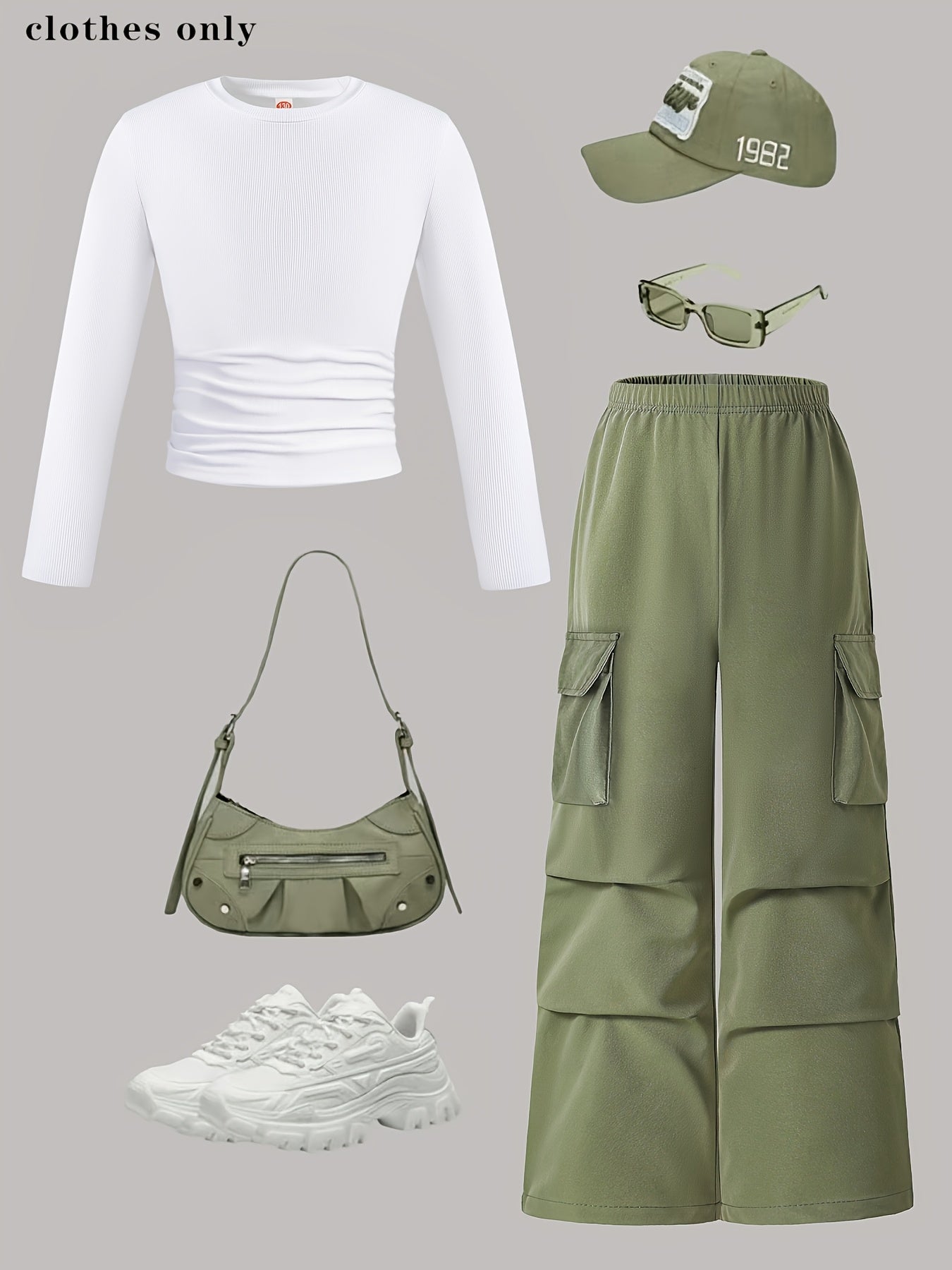 Two-Piece Set - street style Outdoor ´Cool Girls' Fashion Simple Long Sleeve + Cargo Wide-Leg Pants