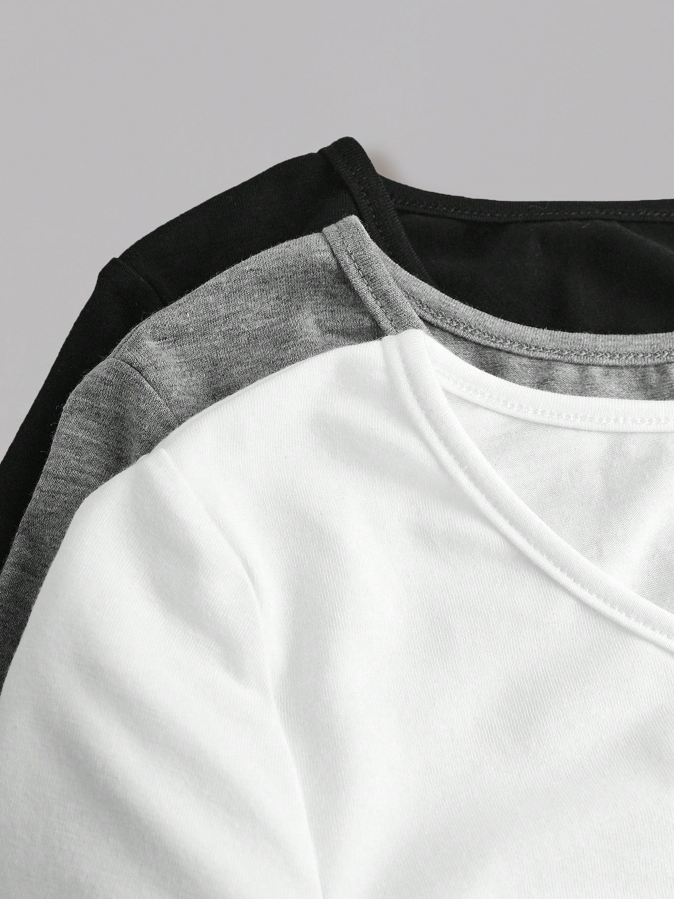 3pcs Set Teen Girl Summer Fashion Sports V-Neck Tight-Fitting Top T-Shirt Outing Versatile Black White Gray Outerwear Clothing, for Teenager