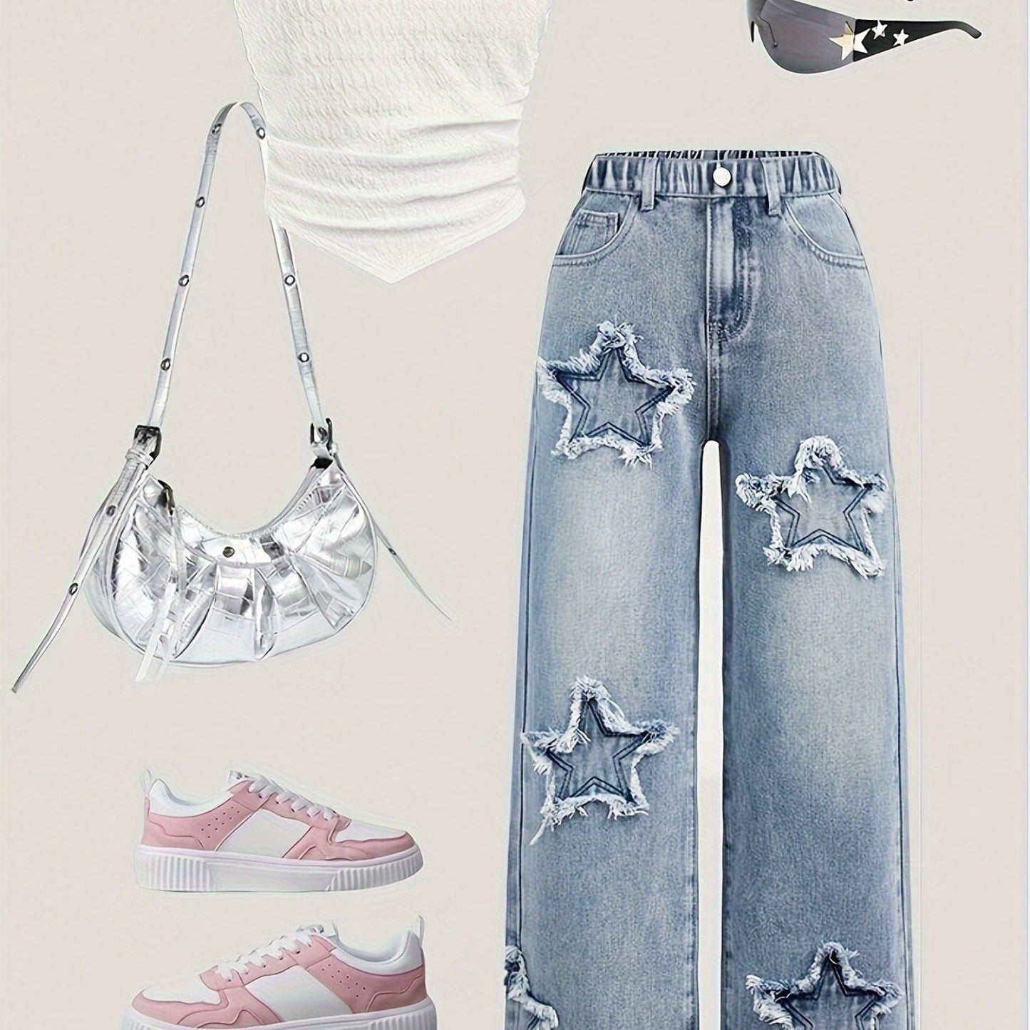 Teen Girls Light Blue Star Denim