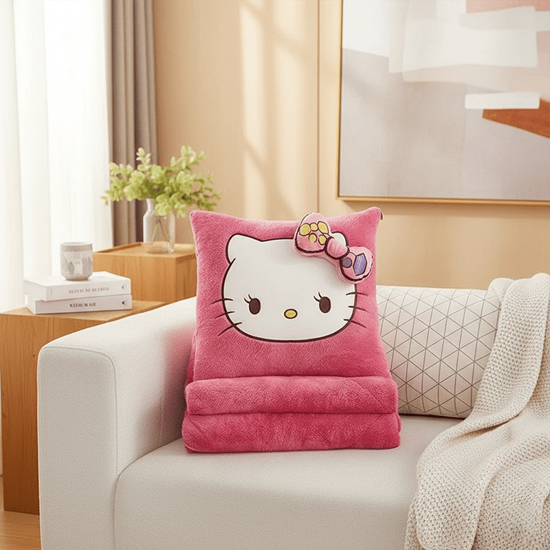Sanrio Hello Kitty 2-in-1 Plush Pillow & Blanket Set - Pink Soft Cushion & Portable Quilt for,, s, Cute Bedspread or Car Mat, Birthday/Valentine's/Mother's Day Gift (Official Licensed)