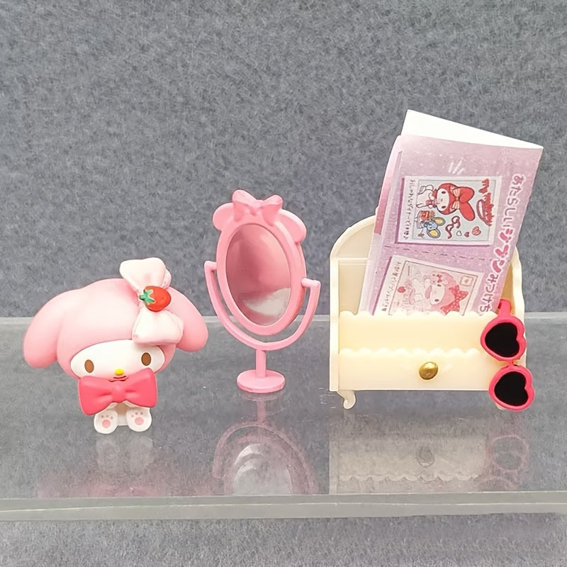 Sanrio Melody Cute Miniature Furniture Mystery Box, Mini Adorable Cartoon Design Collectible Toys for Dollhouse Decor, Birthday＆Halloween＆Christmas Gifts