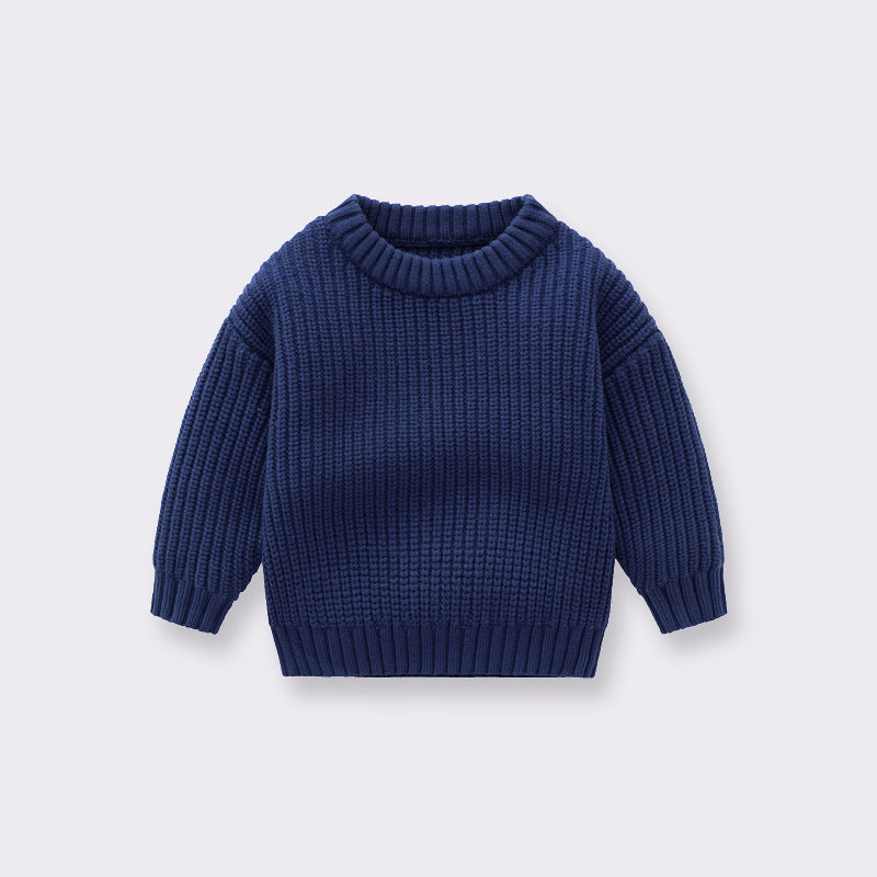 Baby Solid Color Handknit Design Quality Pullover Loose Sweater-0
